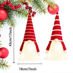 Set of two glowing Christmas gnomes with LED lights and striped hats, 17 inches tall