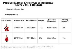 Größentabelle für Weihnachts-Flaschenkühler aus Polyester mit Mantel- und Rockmaßen