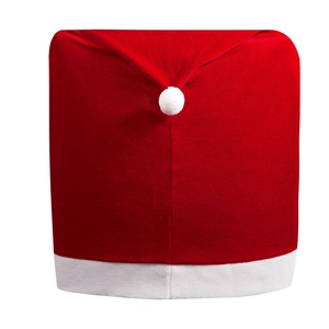 Festive red velvet Santa hat chair covers with white plush trim for Christmas decor