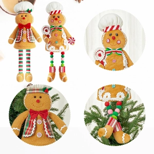 Gingerbread man chef Christmas ornaments with plush fabric and chef hat details