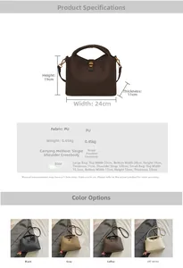 Detailed size specifications for vintage PU leather tote and crossbody bucket bags