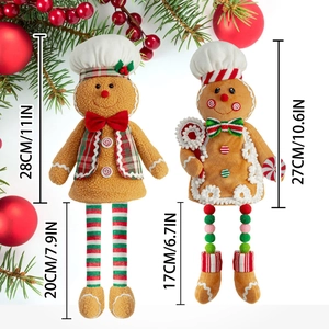 Pair of Christmas gingerbread man chef dolls with plush fabric and festive decorations