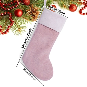 Pink plush Christmas stocking with dimensions 50cm height and 18cm wide opening detail