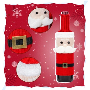 Detail of knitted Santa wine bottle cover with belt buckle and textured beard detail