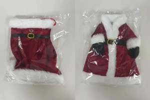 Detailsicht auf rote Weihnachts-Minikleider aus Samt mit weißem Pelzbesatz und Gürtel