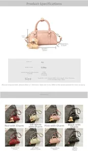 Detailed size specifications and color comparison of the mini PU leather Boston handbag