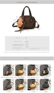 Detailed size chart and specifications for the minimalist PU leather pillow handbag