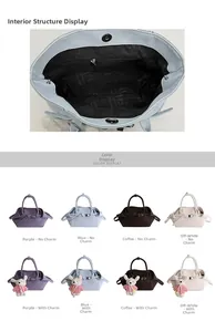 Détail de l'intérieur d'un sac à main en cuir avec quatre options de couleurs disponibles