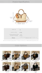 Detailed size chart and specifications for the large capacity PU leather tote handbag