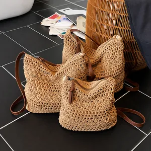 Borsa a Tracolla in Paglia Intrecciata Traforata da Donna Borsa Tote all'Uncinetto per Spiaggia Vacanza Tempo Libero Borsa a Spalla con Tracolla Regolabile