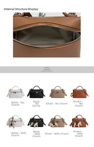 Détail de l'intérieur du sac en cuir grainé et présentation des coloris disponibles