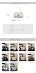 Detailed size chart and multi-color options for the rectangle PU leather tote bag