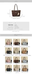 Detailed size chart and multi-color display of PU leather shoulder tote bag for women