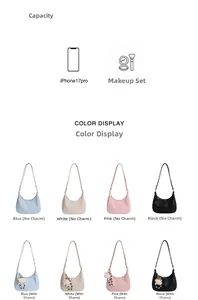 Détails de petits sacs à bandoulière en quatre couleurs montrant la capacité intérieure