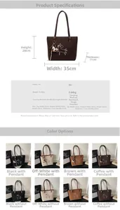 Detailed size specifications and material chart for the minimalist large capacity tote bag