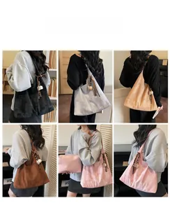 Collage of six colors of large capacity hobo bags shown on models in indoor settings