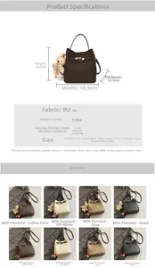 Detailed size and material chart for litchi pattern bucket bag with dimensions and specs