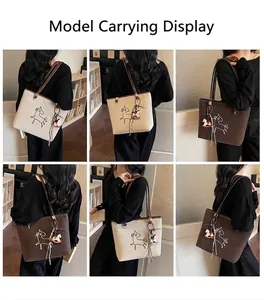 Lifestyle view showing models carrying the beige and dark brown shoulder bags with horse charms