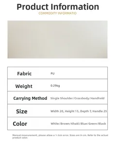 Detailed size chart and specifications for stylish PU leather shoulder bag