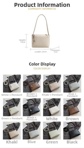 Detailed size chart and multi-color selection of minimalist PU leather crossbody handbags