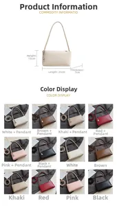 Size chart showing six colors of the minimalist rectangular leather baguette shoulder bags