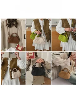 Fashionable pleated handbag shown in various stylish outfits with multiple carrying ways