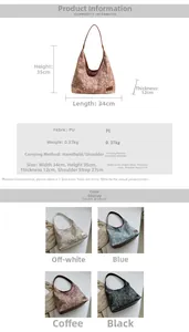 Detailed size chart for the PU leather floral hobo bag with dimensions 34x35x12cm
