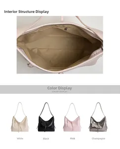 Detail view of large capacity tote bag interior structure and four available colors