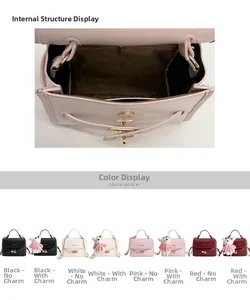 Detail view of the interior compartment and color options for the PU leather bucket bag