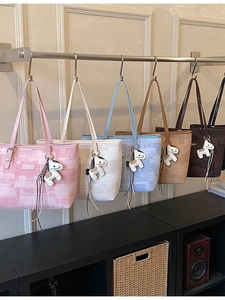 Chic large capacity tote bag collection in six colors with stylish horse charm