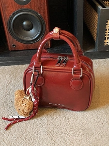 Women Fashion PU Leather Shoulder Bag Small Crossbody Square Handbag With Bear Charm Versatile Urban Simple Boston Purse