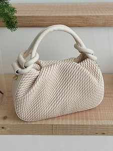 Women's Pleated PU Leather Bucket Bag Minimalist Ruched Crossbody Shoulder Bag With Knot Handle Trendy Casual Commuting Handbag