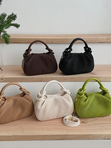 Fashionable women's pleated bucket bag in five colors with knot handle and shoulder strap