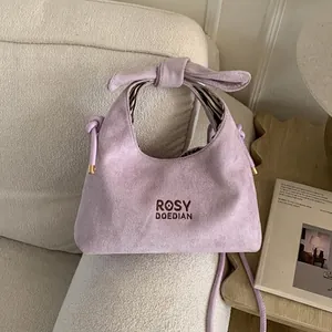 Women Fashion PU Leather Dumpling Crossbody Bag Bow Handle Design With Striped Lining Drawstring Commuting Shoulder Bag