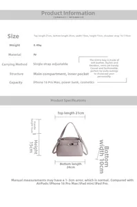 Detailed size specifications for the purple textured PU leather crossbody handbag