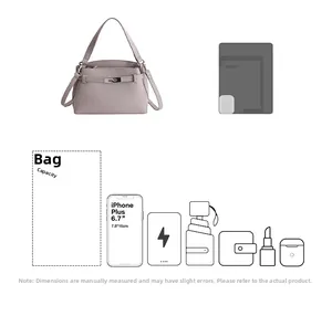 Lilac leather handbag capacity showing storage for iPad, phone, and daily essentials