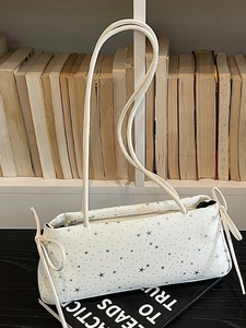 Bolso de Hombro para Mujer con Estampado de Estrellas Bolso Baguette Casual de Tela y Cuero PU con Lazo Lateral y Cremallera