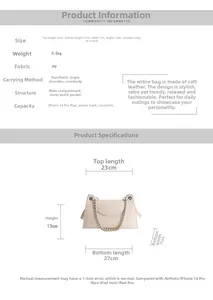 Detailed size chart for PU leather crossbody bag showing exact dimensions and weight