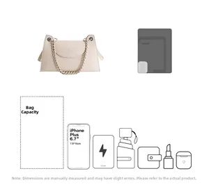 Internal capacity visualization of beige leather crossbody bag with size reference
