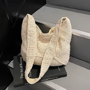 Sac Cabas Crochet Fait Main Grande Capacité Sac à Épaule en Tricot Bohémien Tissé Sac Sous le Bras pour Femme Plage Vacances Fil de Coton