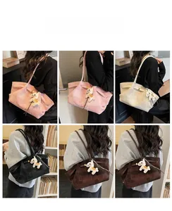 Collage of chic large capacity tote bags in four colors with decorative horse charms