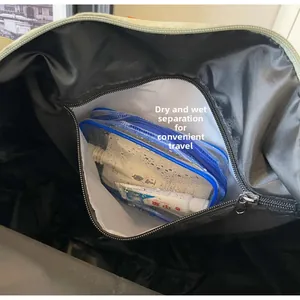 Detail of travel bag interior with a dry and wet separation waterproof zip pocket