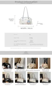 Detailed size guide and multi-angle product display of the PU leather shoulder tote bag