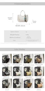Detailed size specifications for women bucket bag featuring PU leather texture and dimensions
