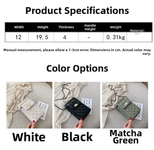 Detailed dimension guide for quilted mini crossbody phone bag with chain strap