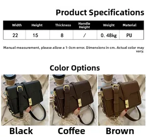 Tableau des tailles et dimensions du petit sac carré en cuir PU avec motif crocodile