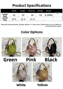 Tableau des tailles du sac seau en PU montrant les dimensions et spécifications techniques