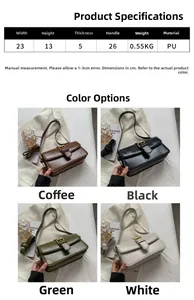 Detailed size chart showing 23x13x5cm dimensions for the retro PU shoulder bag