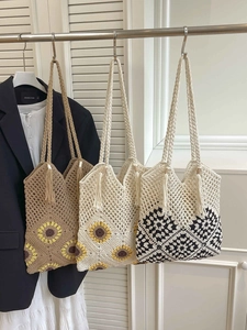 Handmade crochet sunflower tote bags in various patterns for vacation style
