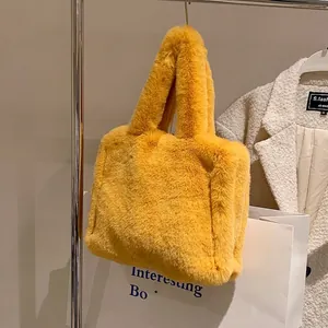 Women Faux Fur Plush Tote Bag Soft Solid Color Large Capacity Top Handle Handbag For Autumn Winter Casual Daily Fashion
